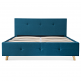 Lit coffre double scandinave LULEA 140 x 190 cm tissu bleu canard