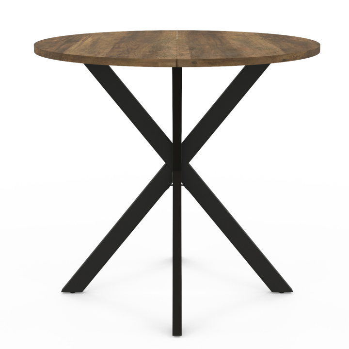 Table à manger ronde ALIX plateau HAWKINS 2-4 personnes pied araignée bois foncé et noir 80 cm