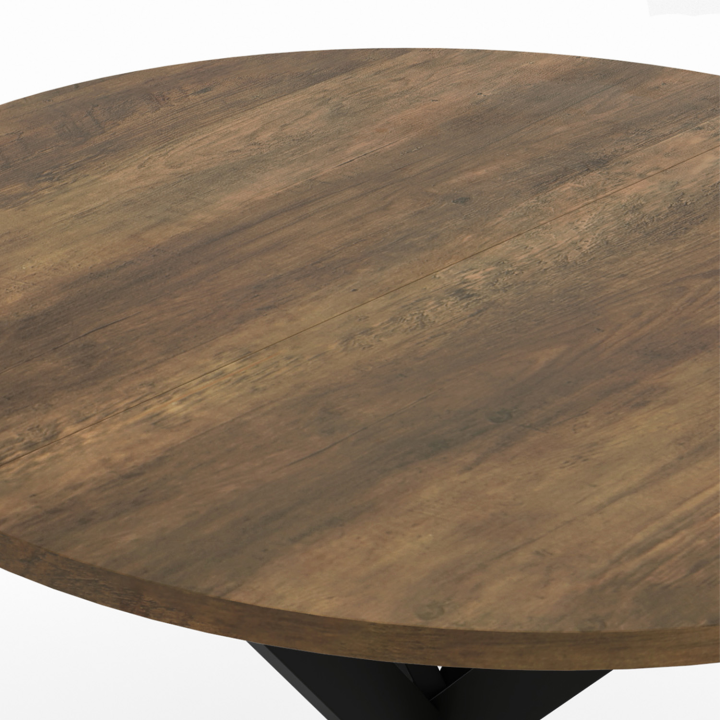 Table à manger ronde ALIX plateau HAWKINS 2-4 personnes pied araignée bois foncé et noir 80 cm