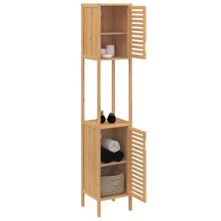 Meuble colonne salle de bain bambou BEA 2 portes