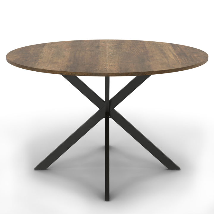 Mesa de comedor redonda 120 cm madera oscura y negra (4-6 personas) - ALIX | ID Market