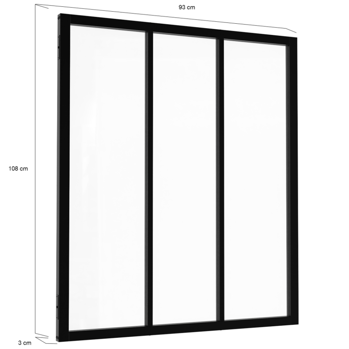 Verrière 3 vitrages 93x108 cm en métal noir