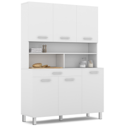 Buffet de cuisine 120 CM CINA meuble 6 portes blanc brillant et structure blanche + tiroir