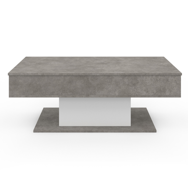 Table basse plateau relevable rectangulaire EDEN effet béton et blanc