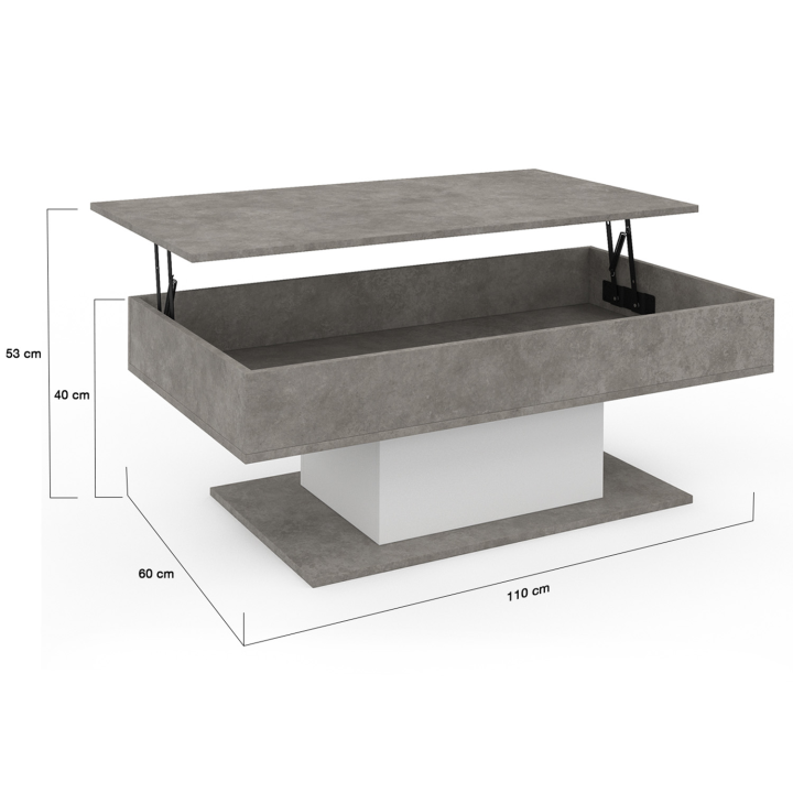 Mesa de centro efecto hormigón y blanco con tablero elevable - EDEN | ID Market