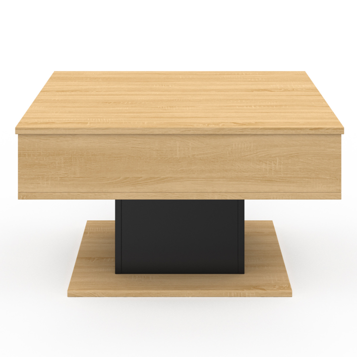 Table basse plateau relevable EDEN carrée bois et noir