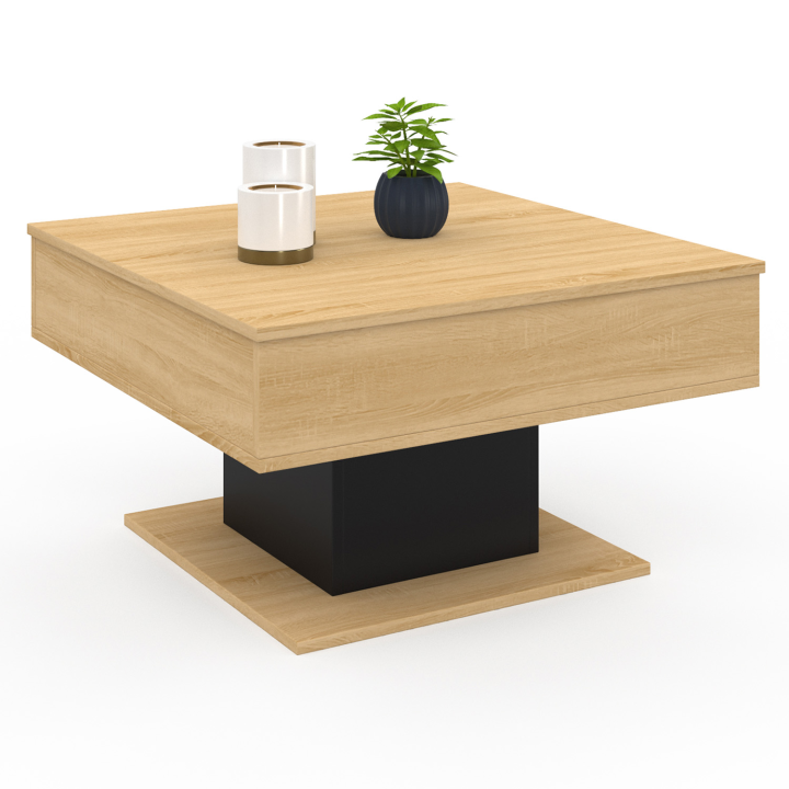 Mesa de centro cuadrada de madera y negra con tablero elevable - EDEN | ID Market