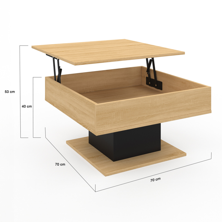 Mesa de centro cuadrada de madera y negra con tablero elevable - EDEN | ID Market