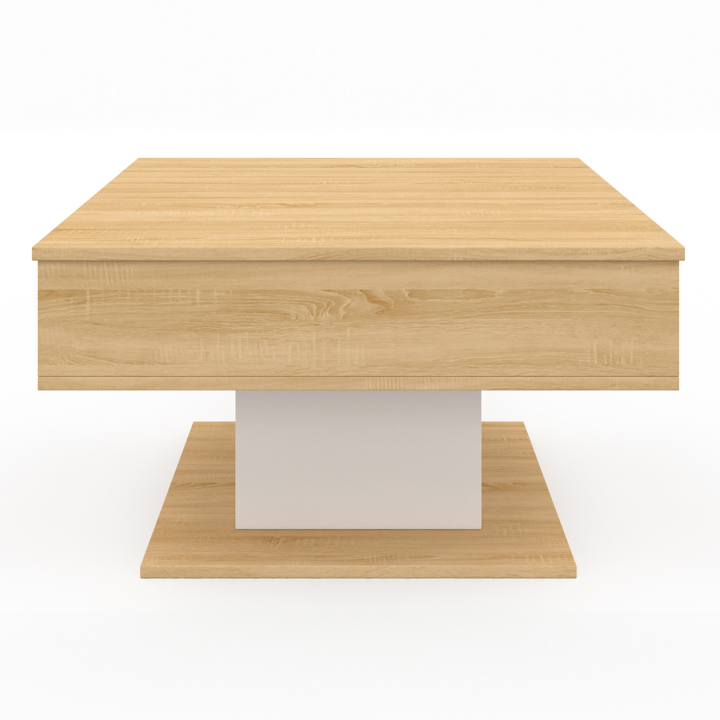 Table basse plateau relevable EDEN carrée bois et blanc