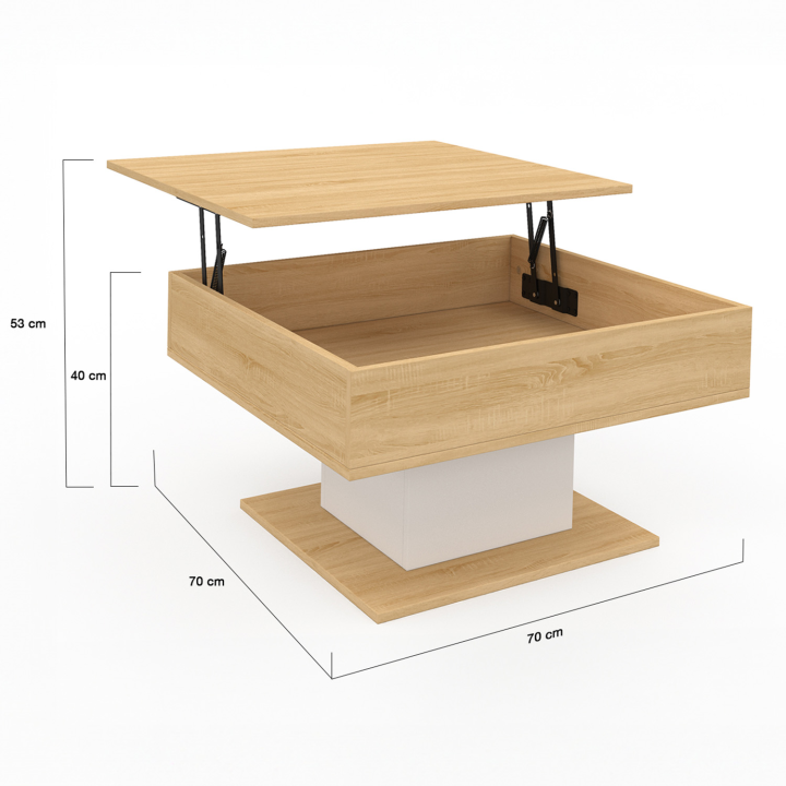 Mesa de centro cuadrada de madera y blanca con tablero elevable - EDEN | ID Market