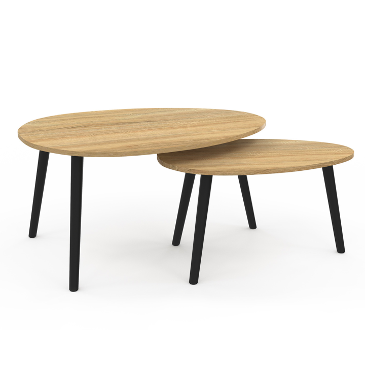 Lot de 3 tables basses gigognes GAIA bois et  pieds noirs scandinave