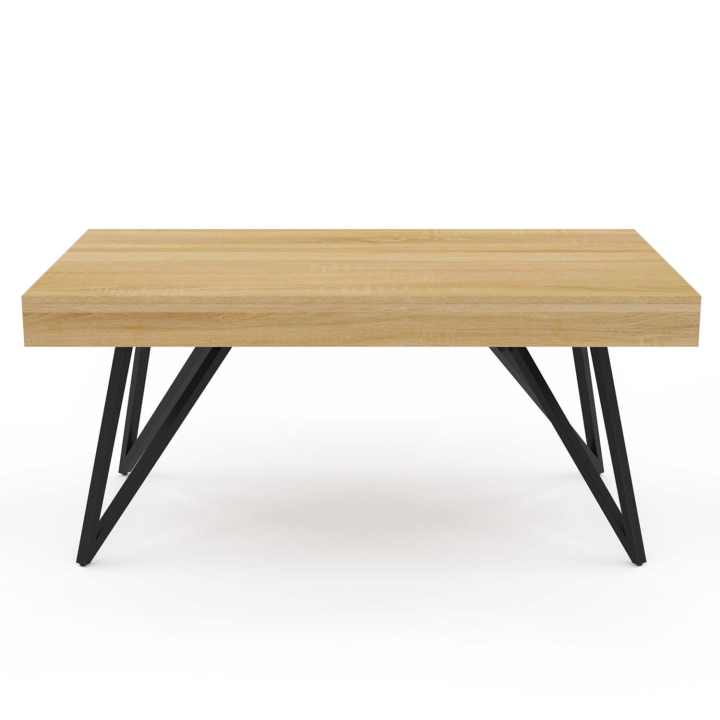 Mesa de centro rectangular de madera y negro con patas cruzadas - ADELE | ID Market