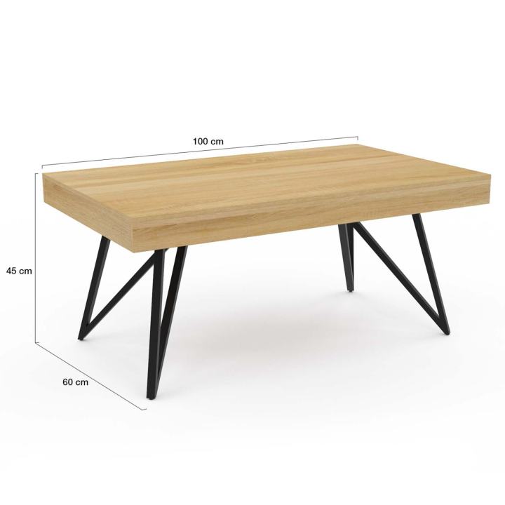 Mesa de centro rectangular de madera y negro con patas cruzadas - ADELE | ID Market