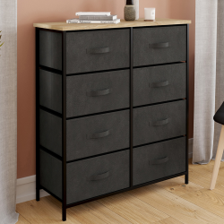 Commode 8 tiroirs en tissu ALTA 80 cm gris anthracite et plateau effet bois