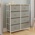 Commode 8 tiroirs en tissu ALTA 80 cm gris clair et plateau effet bois