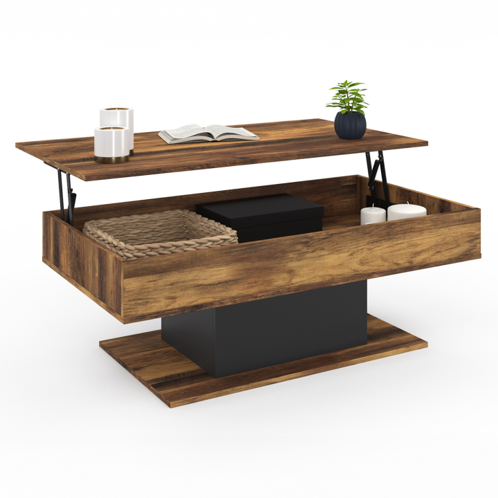 Mesa de centro de madera oscura y negra con tablero elevable - EDEN | ID Market