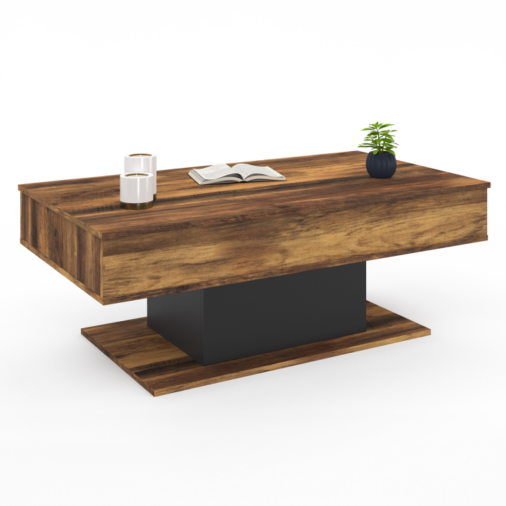 Mesa de centro de madera oscura y negra con tablero elevable - EDEN | ID Market