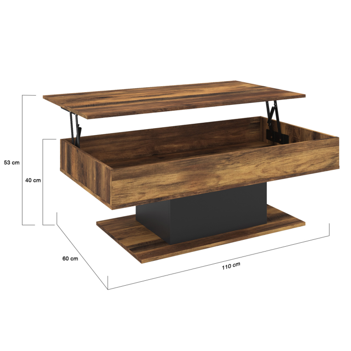 Mesa de centro de madera oscura y negra con tablero elevable - EDEN | ID Market