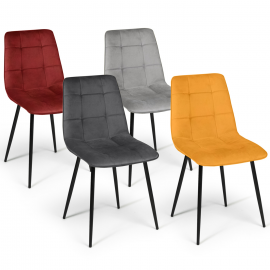 Lot de 4 chaises MILA en velours mix color vintage bordeaux, gris foncé, gris clair, jaune ocre