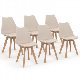 Lot de 6 chaises scandinaves SARA beige pour salle à manger