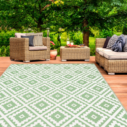 Alfombra de exterior verde salvia y blanca 180 x 280 cm barata | ID Market