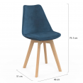 Lot de 4 chaises scandinaves SARA en velours bleu canard