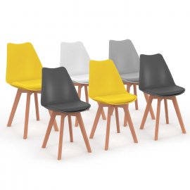 Lot de 6 chaises scandinaves SARA mix color gris clair, blanc, gris foncé x2, jaune x2