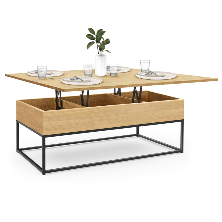 Table basse rectangulaire relevable convertible en table à manger DETROIT design industriel