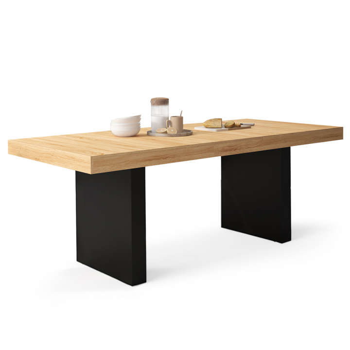 Table à manger extensible rectangle VITO 6-10 personnes bois et noir 160-200 cm 