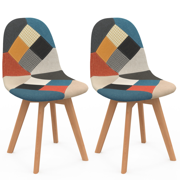 Lot de 2 chaises scandinaves SARA motifs patchworks multi-couleurs