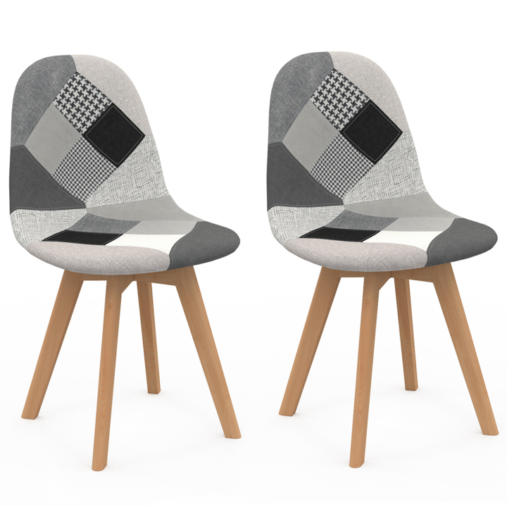 Lot de 2 chaises scandinaves SARA motifs patchworks noirs, gris et blancs