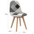 Lot de 2 chaises scandinaves SARA motifs patchworks noirs, gris et blancs