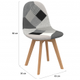 Lot de 4 chaises scandinaves SARA motifs patchworks noirs, gris et blancs