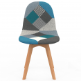 Lot de 4 chaises scandinaves SARA motifs patchworks bleus