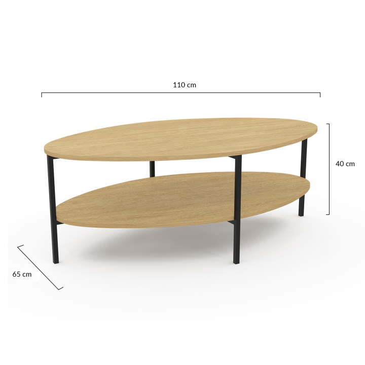 Table basse ovale double plateau DETROIT design industriel