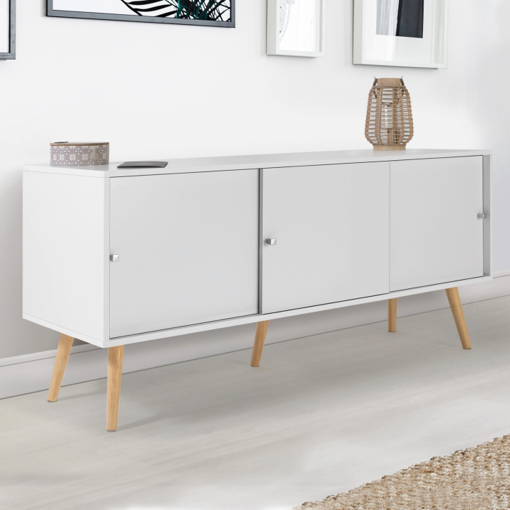 Buffet bas scandinave 135 cm EFFIE 3 portes bois blanc