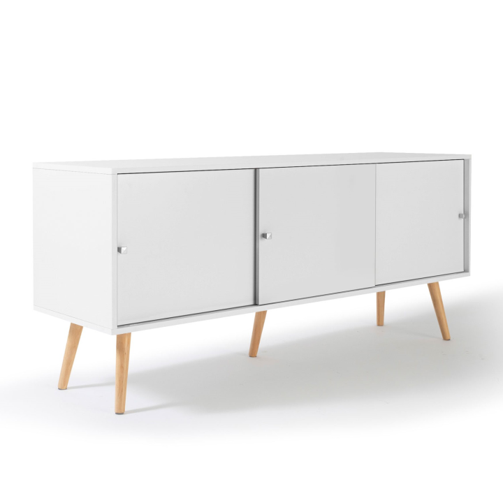 Buffet bas scandinave 135 cm EFFIE 3 portes bois blanc