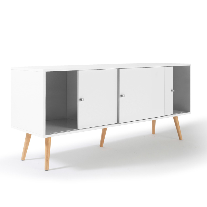 Buffet bas scandinave 135 cm EFFIE 3 portes bois blanc