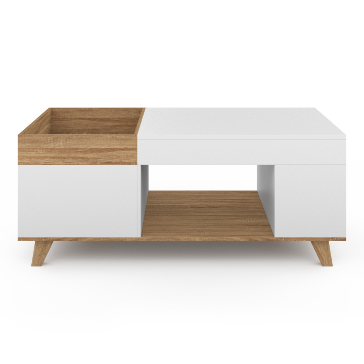 Mesa de centro rectangular de madera y blanca con tablero elevable y caja - LOLA | ID Market