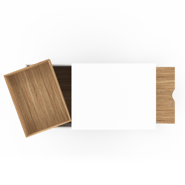 Mesa de centro rectangular de madera y blanca con tablero elevable y caja - LOLA | ID Market