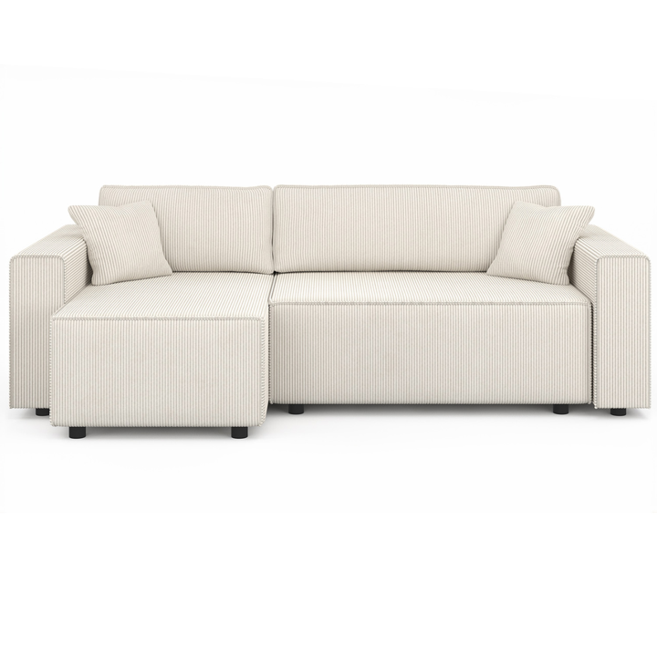 Canapé d'angle convertible et réversible JADE 240 cm avec coffre de rangement en velours cotelé beige