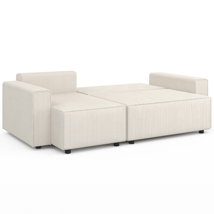 Canapé d'angle convertible et réversible JADE 240 cm avec coffre de rangement en velours cotelé beige