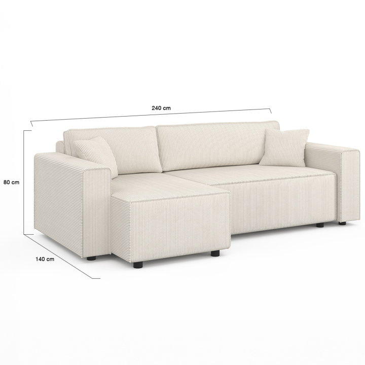 Canapé d'angle convertible et réversible JADE 240 cm avec coffre de rangement en velours cotelé beige