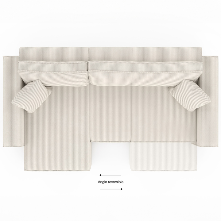 Canapé d'angle convertible et réversible JADE 240 cm avec coffre de rangement en velours cotelé beige