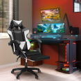 Fauteuil de gaming ALEX réglable avec repose-pied, coussin de tête et coussin lombaire noir blanc et gris