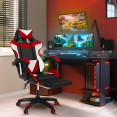 Fauteuil de gaming ALEX réglable avec repose-pied, coussin de tête et coussin lombaire noir blanc et rouge