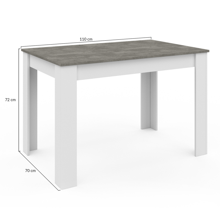 Mesa de comedor rectangular blanca con tablero efecto hormigón para 4 - ROZY | ID Market