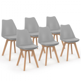 Lot de 6 chaises scandinaves SARA gris clair pour salle à manger