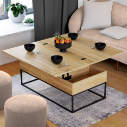 Table basse rectangulaire relevable convertible en table à manger DETROIT design industriel