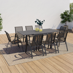 Salon de jardin POLY extensible table 90-180 CM et 8 chaises gris foncé